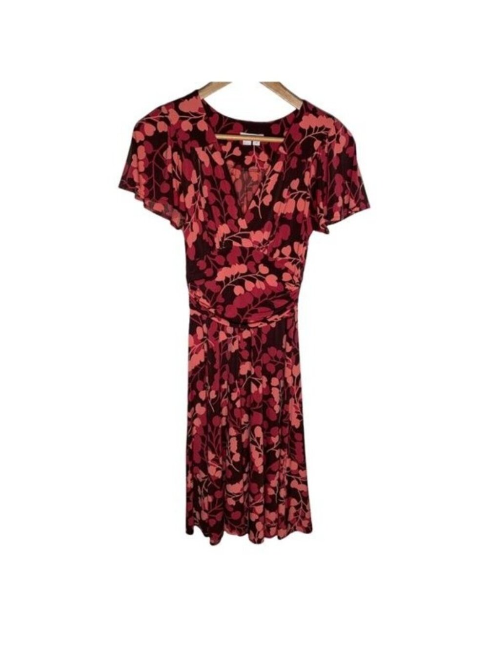 London Times Fit Flare Dress Womens 4 Brown Red Floral Career